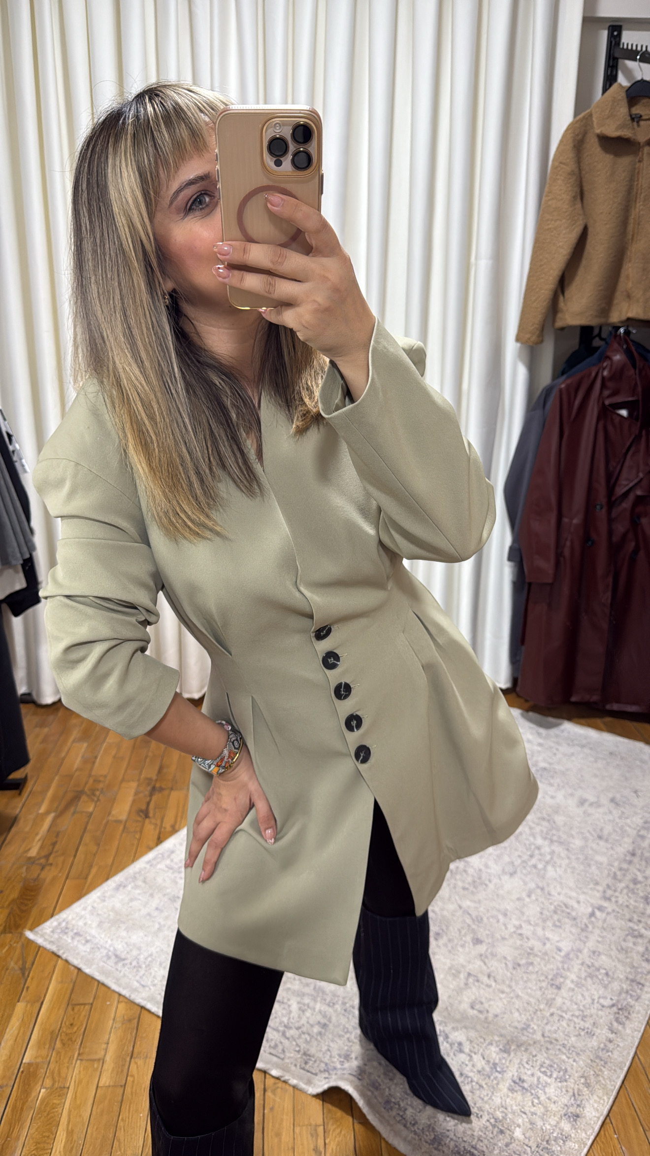 Çağla yeşili blazer ceket-elbise 